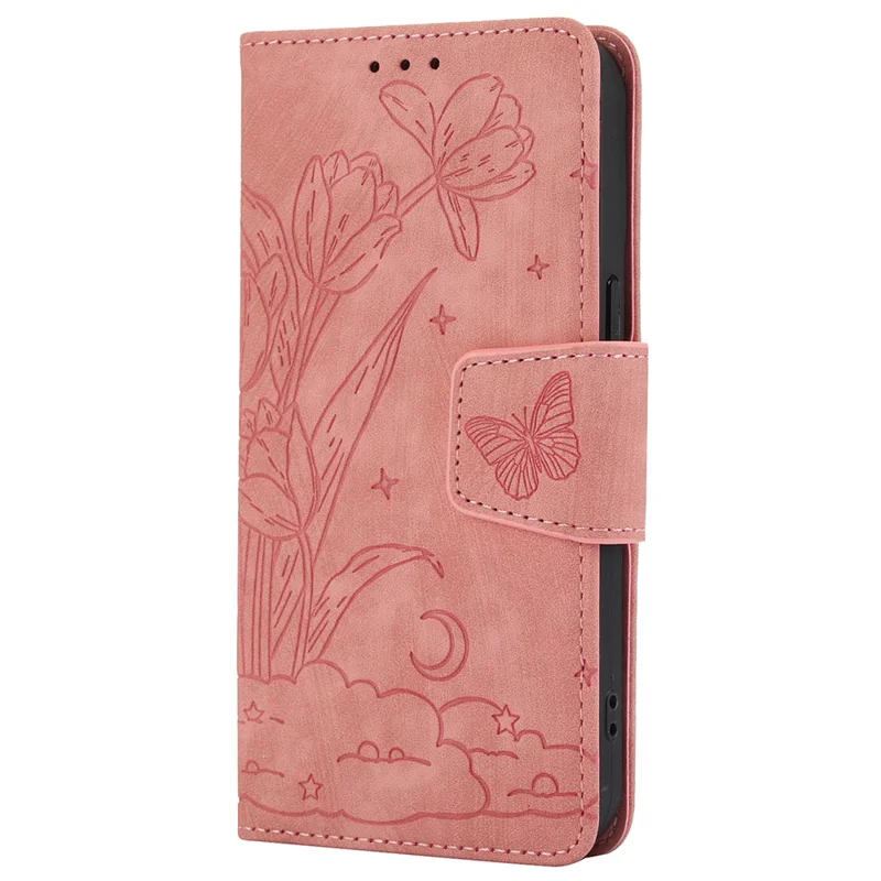 SY-001 For iPhone 15 Plus / 14 Plus Case Folding Stand Butterfly Flower Leather Phone Cover Handbag - Pink
