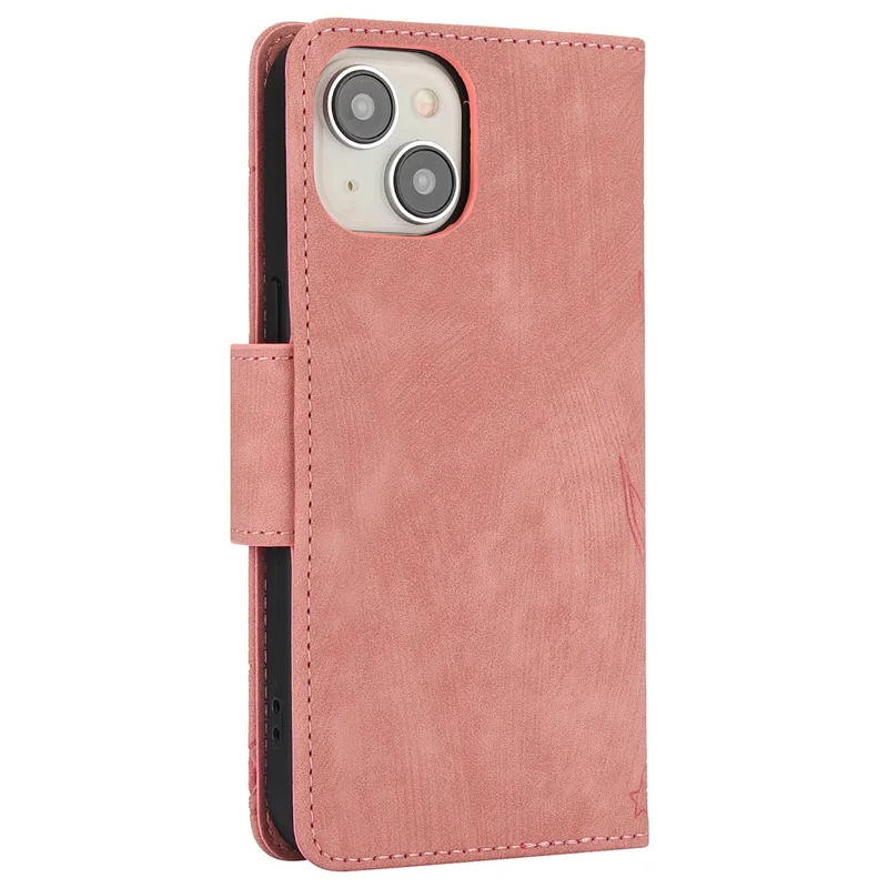 SY-001 For iPhone 15 Plus / 14 Plus Case Folding Stand Butterfly Flower Leather Phone Cover Handbag - Pink