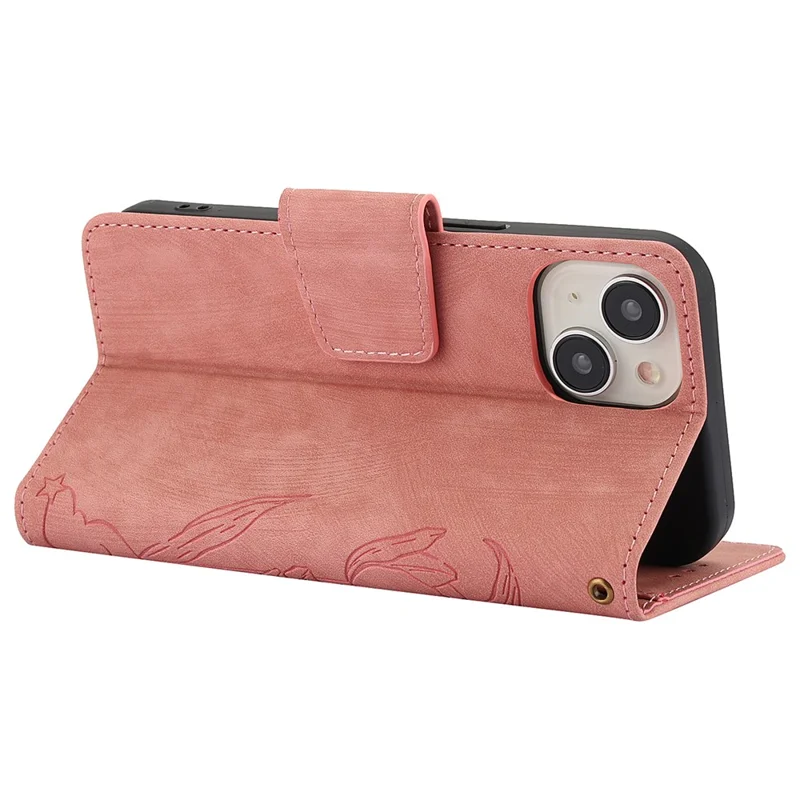 SY-001 For iPhone 15 Plus / 14 Plus Case Folding Stand Butterfly Flower Leather Phone Cover Handbag - Pink