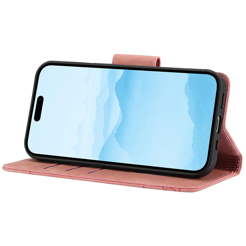 SY-001 For iPhone 15 Plus / 14 Plus Case Folding Stand Butterfly Flower Leather Phone Cover Handbag - Pink