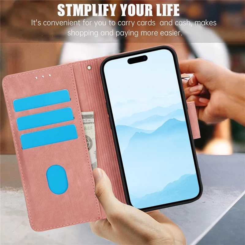 SY-001 For iPhone 15 Plus / 14 Plus Case Folding Stand Butterfly Flower Leather Phone Cover Handbag - Pink