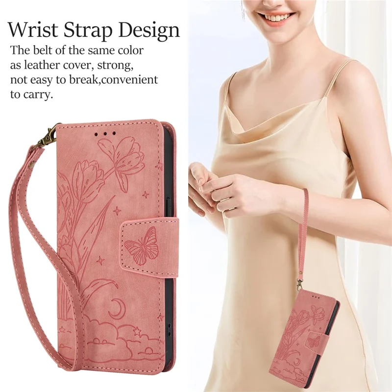 SY-001 For iPhone 15 Plus / 14 Plus Case Folding Stand Butterfly Flower Leather Phone Cover Handbag - Pink
