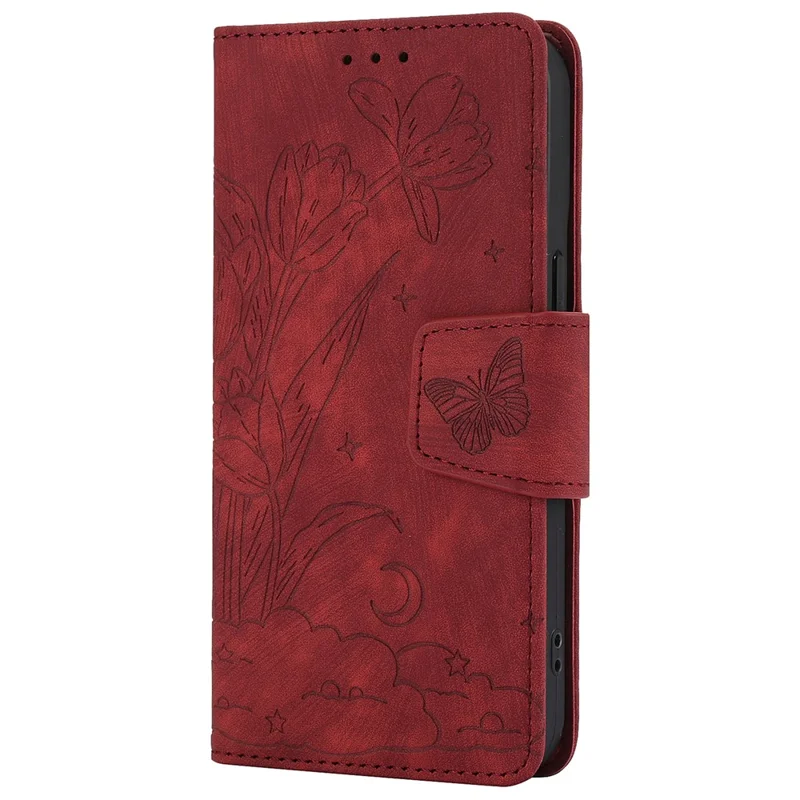 SY-001 For iPhone 15 Plus / 14 Plus Case Folding Stand Butterfly Flower Leather Phone Cover Handbag - Red