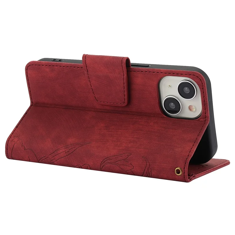 SY-001 For iPhone 15 Plus / 14 Plus Case Folding Stand Butterfly Flower Leather Phone Cover Handbag - Red