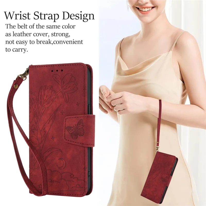 SY-001 For iPhone 15 Plus / 14 Plus Case Folding Stand Butterfly Flower Leather Phone Cover Handbag - Red