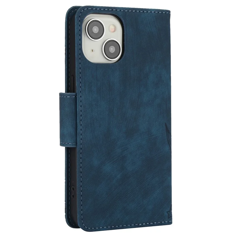 SY-001 For iPhone 15 Plus / 14 Plus Case Folding Stand Butterfly Flower Leather Phone Cover Handbag - Blue