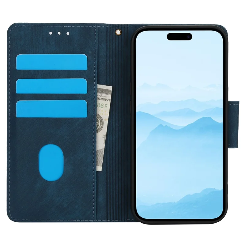 SY-001 For iPhone 15 Plus / 14 Plus Case Folding Stand Butterfly Flower Leather Phone Cover Handbag - Blue