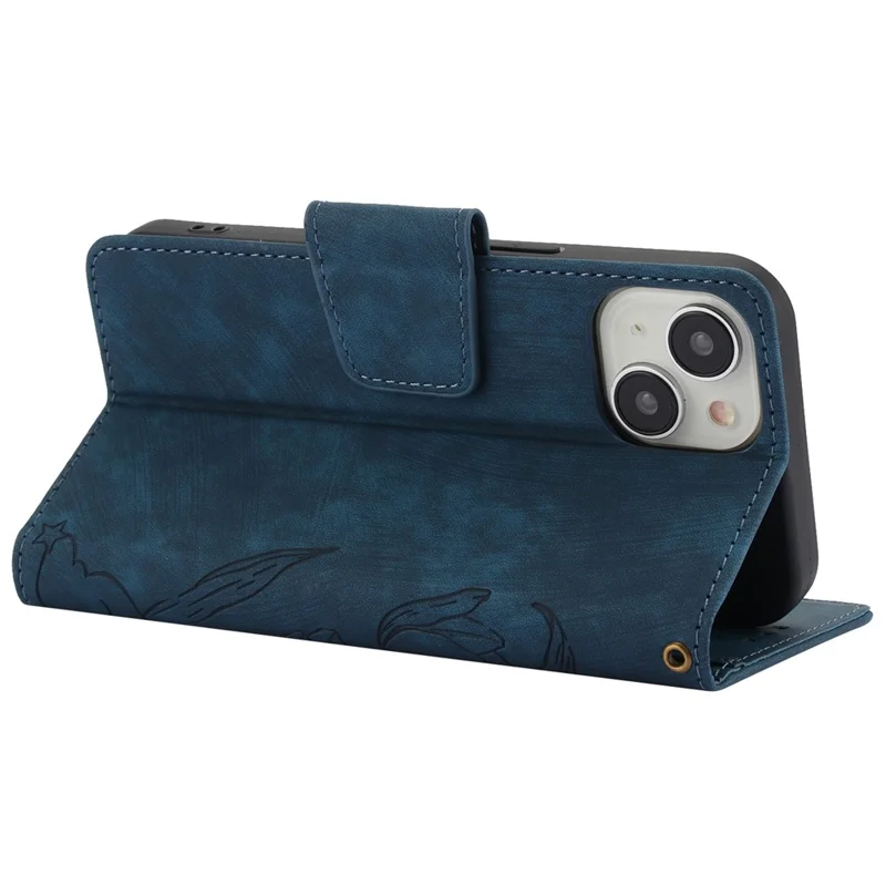 SY-001 For iPhone 15 Plus / 14 Plus Case Folding Stand Butterfly Flower Leather Phone Cover Handbag - Blue