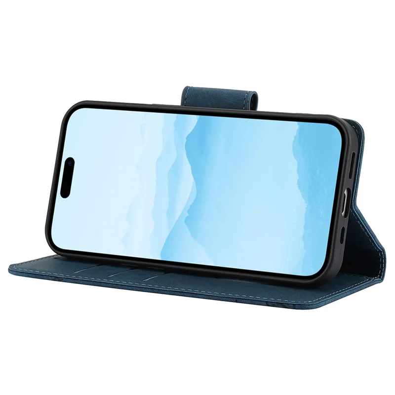 SY-001 For iPhone 15 Plus / 14 Plus Case Folding Stand Butterfly Flower Leather Phone Cover Handbag - Blue