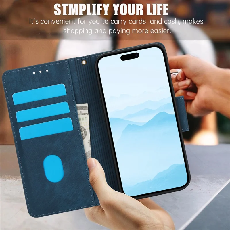 SY-001 For iPhone 15 Plus / 14 Plus Case Folding Stand Butterfly Flower Leather Phone Cover Handbag - Blue
