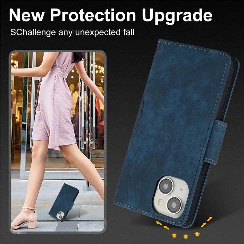 SY-001 For iPhone 15 Plus / 14 Plus Case Folding Stand Butterfly Flower Leather Phone Cover Handbag - Blue