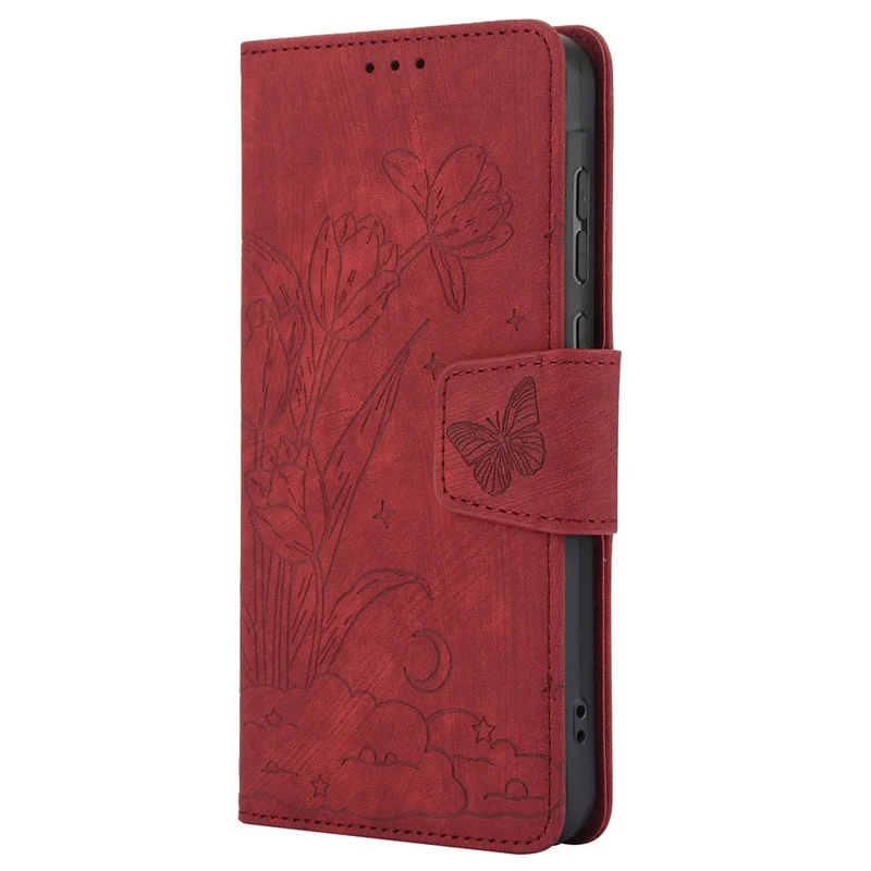 SY-001 For Realme 12 Pro 5G / 12 Pro+ 5G Case with Wrist Strap Butterfly Flower Leather Phone Cover Folio Wallet - Red