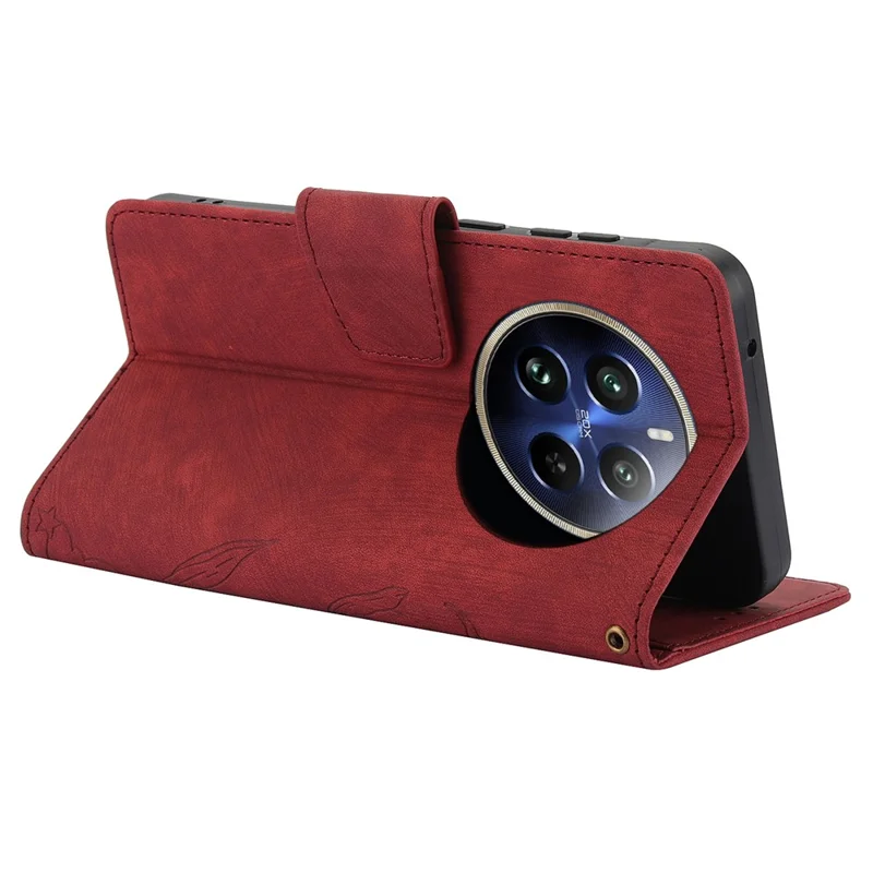 SY-001 For Realme 12 Pro 5G / 12 Pro+ 5G Case with Wrist Strap Butterfly Flower Leather Phone Cover Folio Wallet - Red