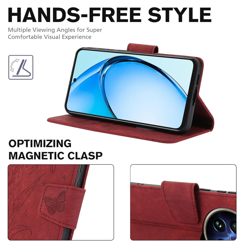 SY-001 For Realme 12 Pro 5G / 12 Pro+ 5G Case with Wrist Strap Butterfly Flower Leather Phone Cover Folio Wallet - Red
