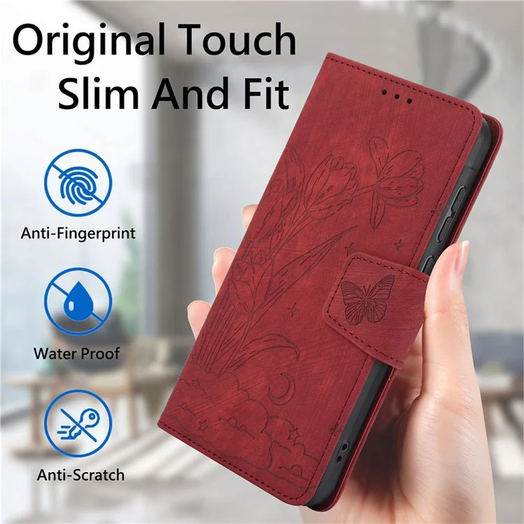 SY-001 Per Custodia Samsung Galaxy A35 5G Caso Farfalla Fiore Portafoglio Flip Pelle - Rosso