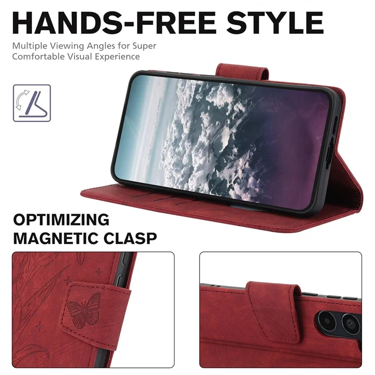 SY-001 Per Custodia Samsung Galaxy A35 5G Caso Farfalla Fiore Portafoglio Flip Pelle - Rosso