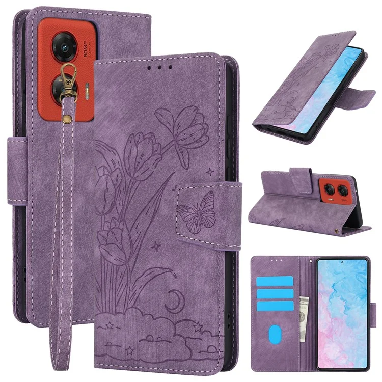 SY-001 Für Motorola Moto G Stylus 5G (2024) Hülle Leder Handyhülle Schmetterling Blumen Muster - Lila