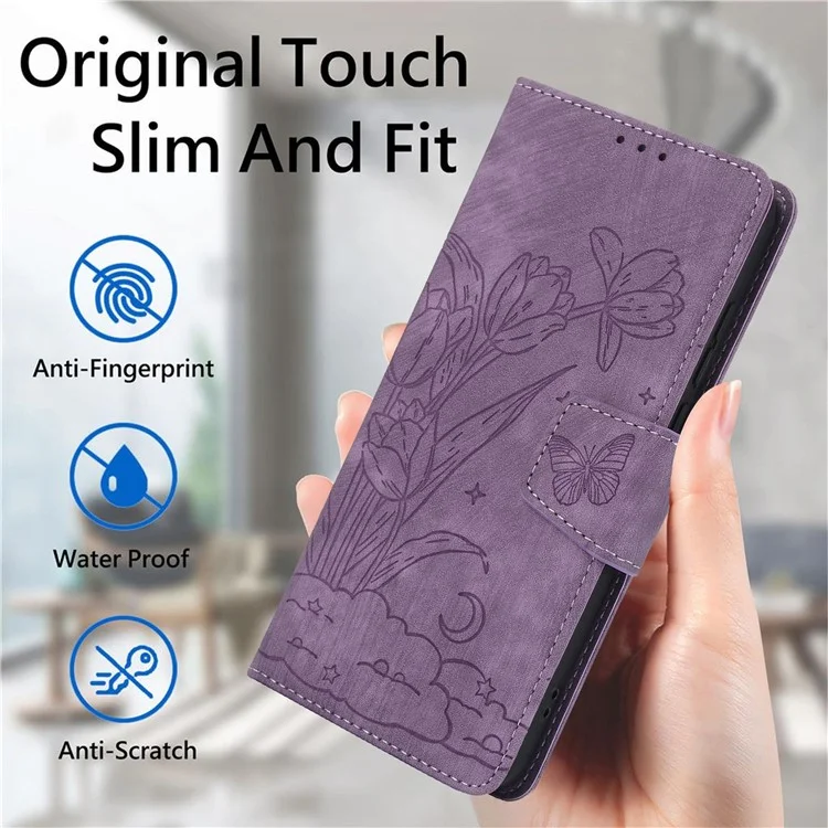 SY-001 Für Motorola Moto G Stylus 5G (2024) Hülle Leder Handyhülle Schmetterling Blumen Muster - Lila