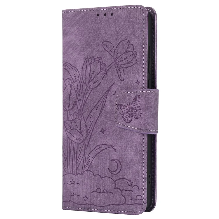 SY-001 Für Motorola Moto G Stylus 5G (2024) Hülle Leder Handyhülle Schmetterling Blumen Muster - Lila