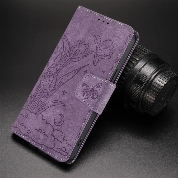 SY-001 Für Motorola Moto G Stylus 5G (2024) Hülle Leder Handyhülle Schmetterling Blumen Muster - Lila