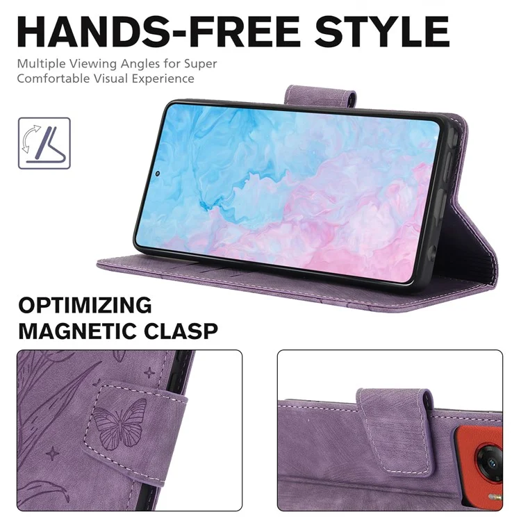 SY-001 Für Motorola Moto G Stylus 5G (2024) Hülle Leder Handyhülle Schmetterling Blumen Muster - Lila