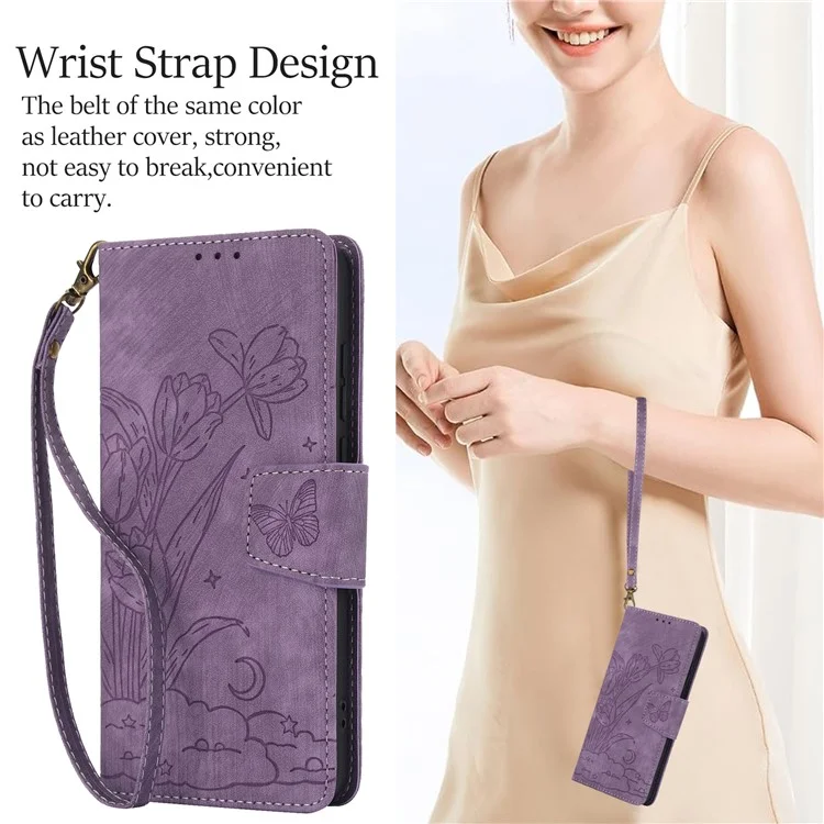 SY-001 Für Motorola Moto G Stylus 5G (2024) Hülle Leder Handyhülle Schmetterling Blumen Muster - Lila