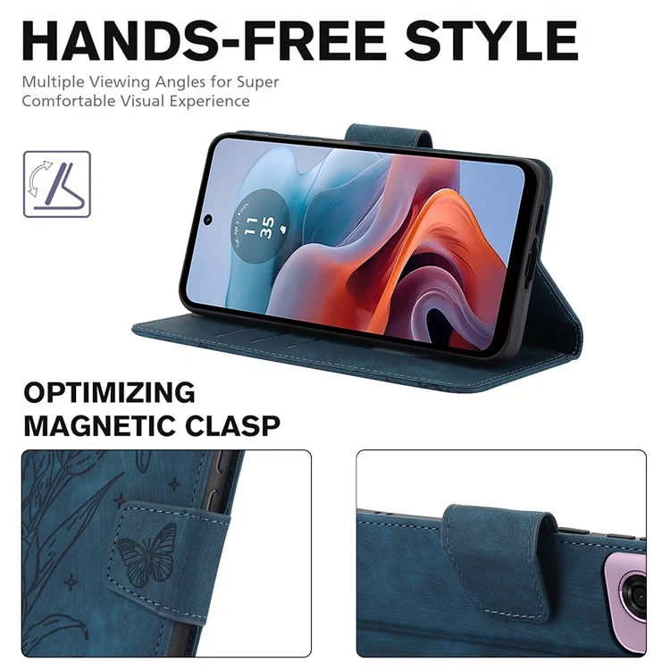 SY-001 Für Motorola Moto G 5G (2024) / G Play 5G (2024) Handyhülle Musterprägung Anti-Drop Lederabdeckung - Blau