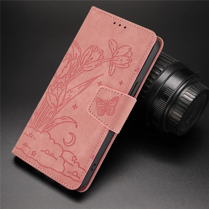 SY-001 For Motorola Edge 50 Pro 5G Leather Case Wrist Strap Butterfly Flower Phone Cover - Pink