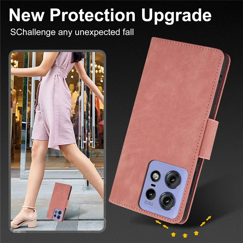 SY-001 For Motorola Edge 50 Pro 5G Leather Case Wrist Strap Butterfly Flower Phone Cover - Pink