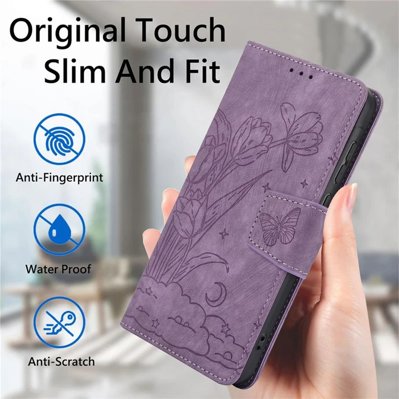 SY-001 Per Xiaomi Redmi Note 13 Pro+ 5G Custodia per telefono Impronta a motivo Antigraffio Flip Cover in pelle - Viola