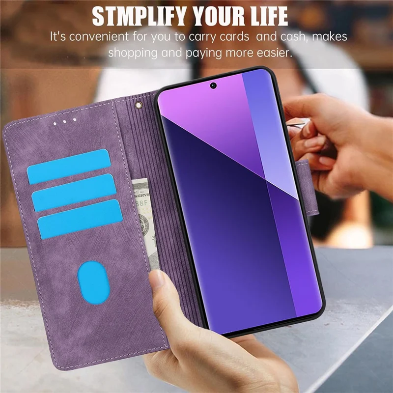 SY-001 Per Xiaomi Redmi Note 13 Pro+ 5G Custodia per telefono Impronta a motivo Antigraffio Flip Cover in pelle - Viola