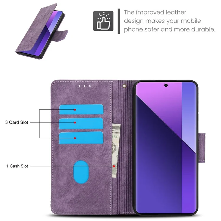 SY-001 Per Xiaomi Redmi Note 13 Pro+ 5G Custodia per telefono Impronta a motivo Antigraffio Flip Cover in pelle - Viola
