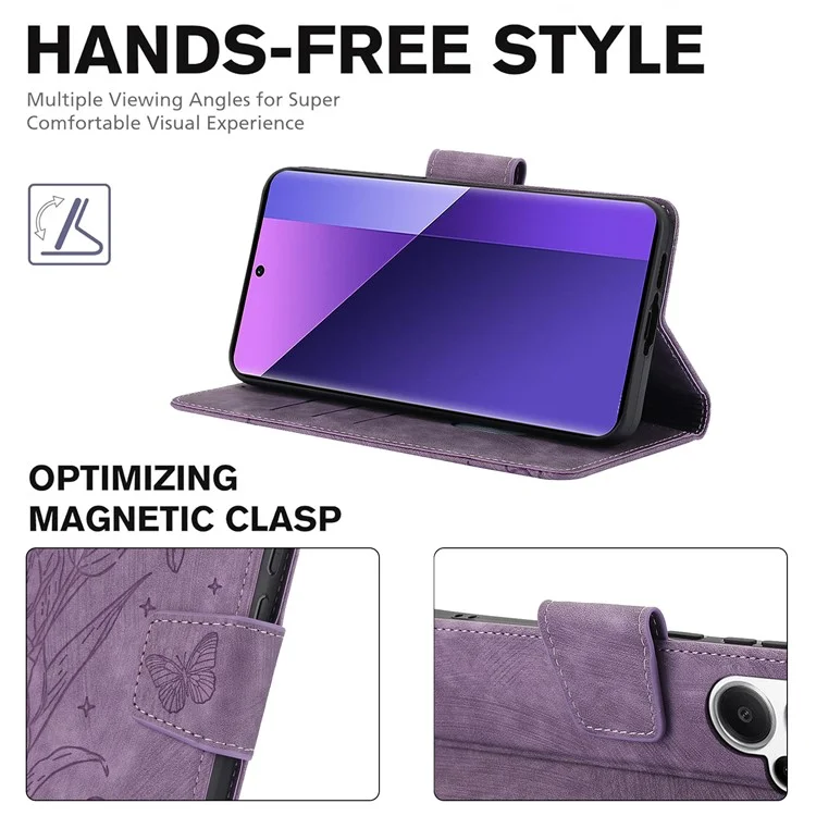 SY-001 Per Xiaomi Redmi Note 13 Pro+ 5G Custodia per telefono Impronta a motivo Antigraffio Flip Cover in pelle - Viola