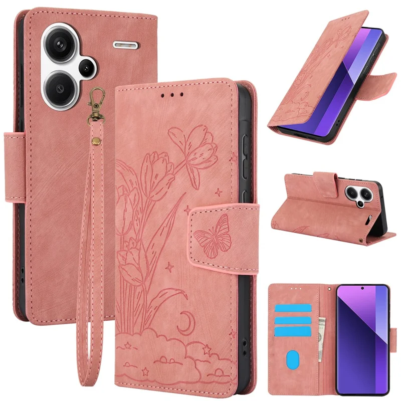SY-001 For Xiaomi Redmi Note 13 Pro+ 5G Phone Case Pattern Imprint Anti-Scratch Leather Flip Cover - Pink