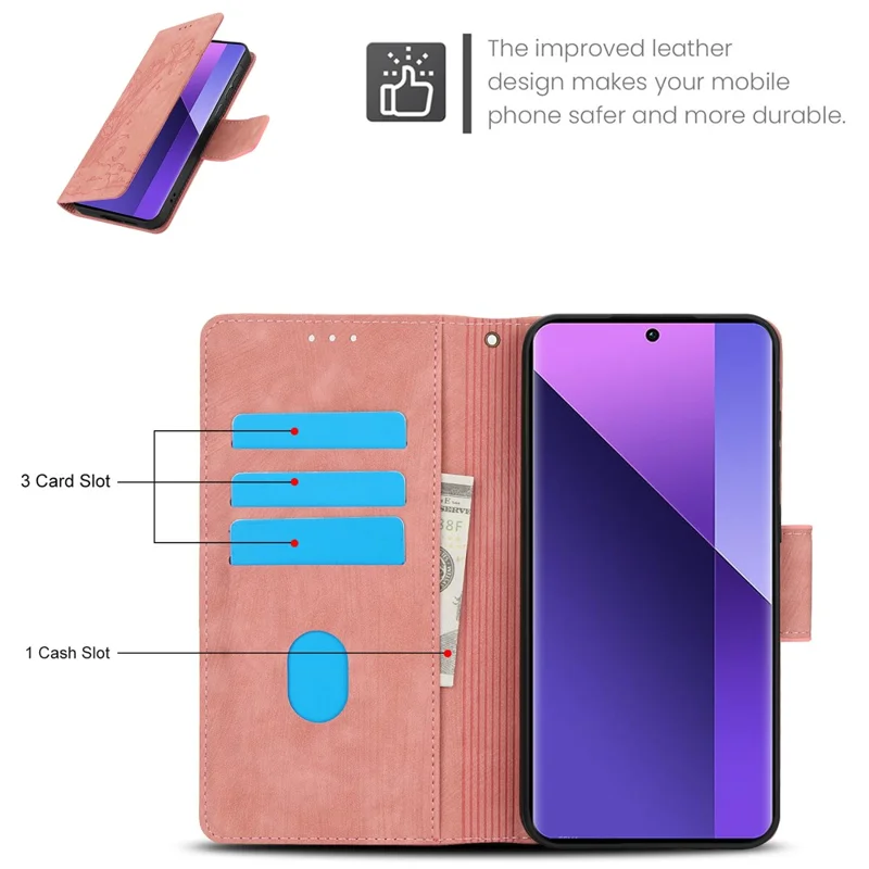 SY-001 For Xiaomi Redmi Note 13 Pro+ 5G Phone Case Pattern Imprint Anti-Scratch Leather Flip Cover - Pink