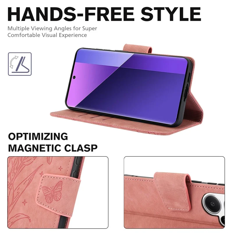 SY-001 For Xiaomi Redmi Note 13 Pro+ 5G Phone Case Pattern Imprint Anti-Scratch Leather Flip Cover - Pink