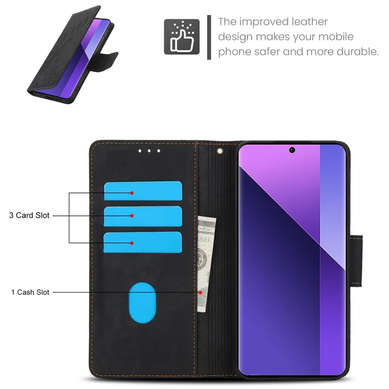 SY-001 Per Xiaomi Redmi Note 13 Pro+ 5G Custodia per cellulare Motivo Impresso Antigraffio Flip in Pelle - Nero