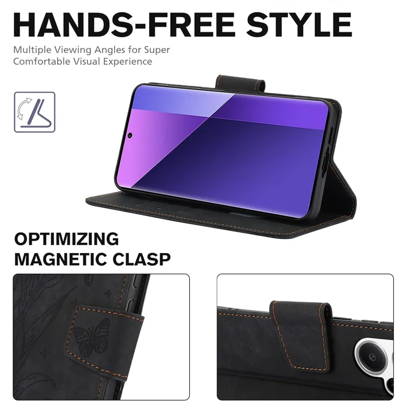 SY-001 Per Xiaomi Redmi Note 13 Pro+ 5G Custodia per cellulare Motivo Impresso Antigraffio Flip in Pelle - Nero