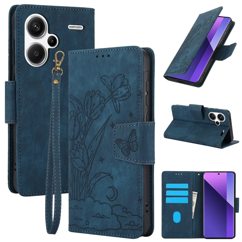 SY-001 For Xiaomi Redmi Note 13 Pro+ 5G Phone Case Pattern Imprint Anti-Scratch Leather Flip Cover - Blue
