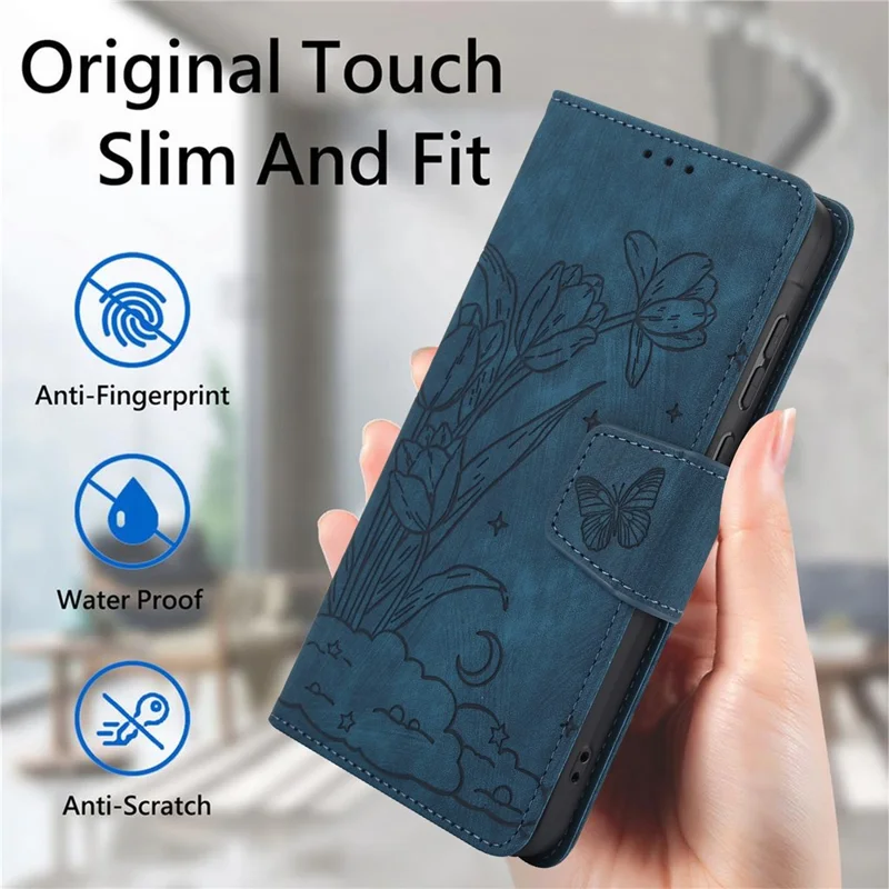 SY-001 For Xiaomi Redmi Note 13 Pro+ 5G Phone Case Pattern Imprint Anti-Scratch Leather Flip Cover - Blue