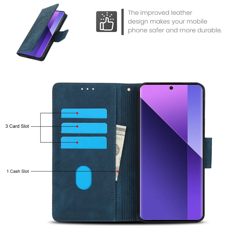 SY-001 For Xiaomi Redmi Note 13 Pro+ 5G Phone Case Pattern Imprint Anti-Scratch Leather Flip Cover - Blue