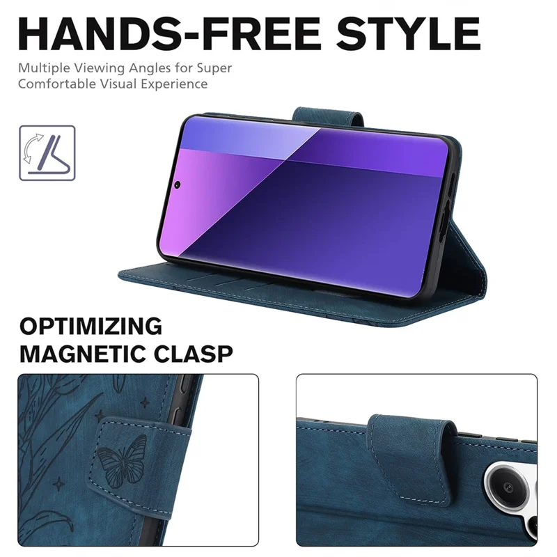 SY-001 For Xiaomi Redmi Note 13 Pro+ 5G Phone Case Pattern Imprint Anti-Scratch Leather Flip Cover - Blue