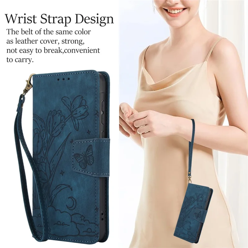 SY-001 For Xiaomi Redmi Note 13 Pro+ 5G Phone Case Pattern Imprint Anti-Scratch Leather Flip Cover - Blue