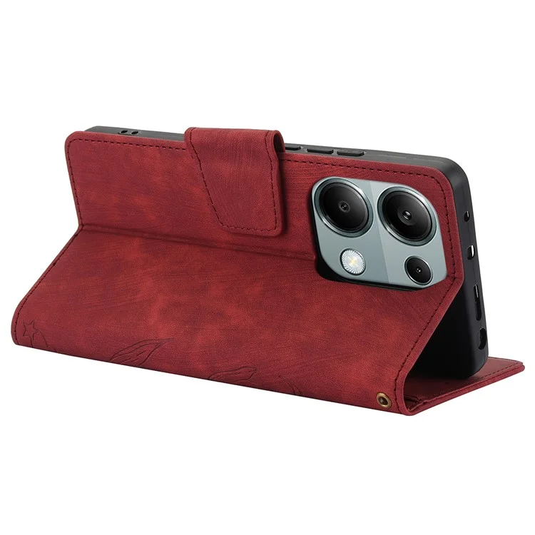 SY-001 For Xiaomi Redmi Note 13 4G Case with Card Holders Flower Butterfly Leather Phone Cover - Red