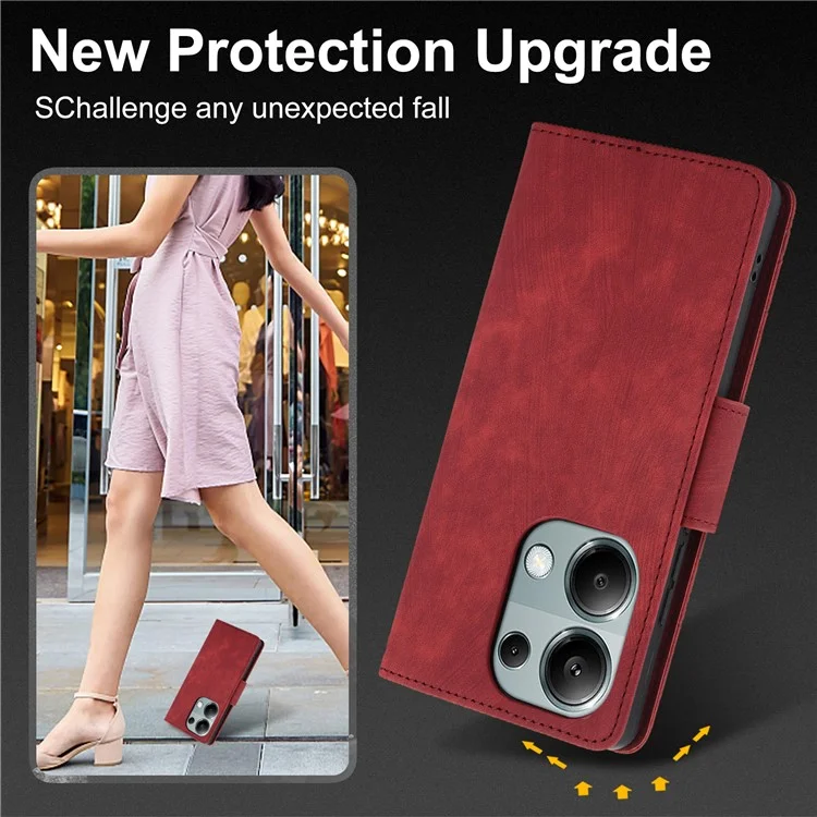 SY-001 For Xiaomi Redmi Note 13 4G Case with Card Holders Flower Butterfly Leather Phone Cover - Red