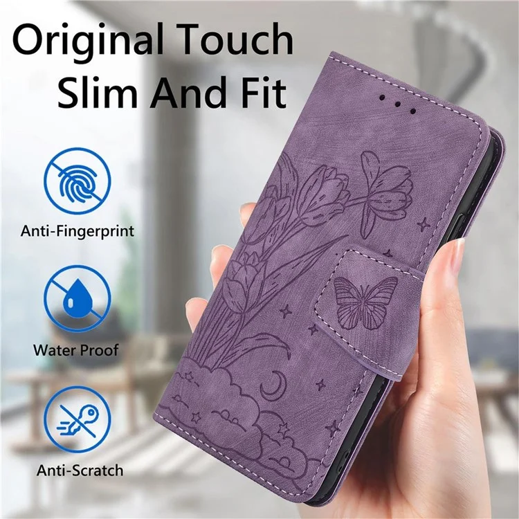 SY-001 For iPhone 16e Case Butterfly Flower Anti-Scratch Leather Phone Cover - Purple