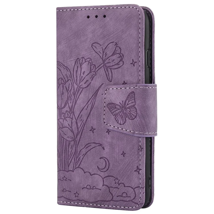 SY-001 For iPhone 16e Case Butterfly Flower Anti-Scratch Leather Phone Cover - Purple