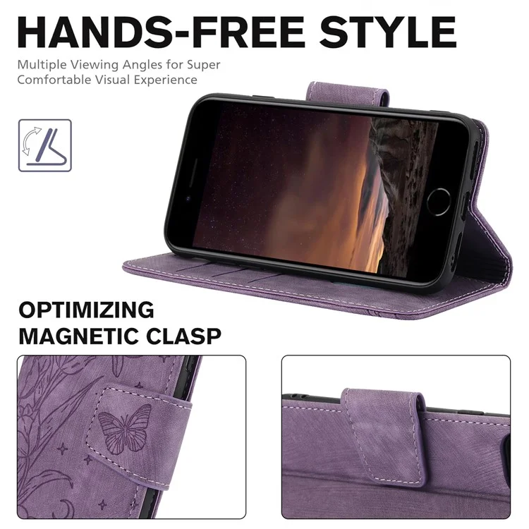SY-001 For iPhone 16e Case Butterfly Flower Anti-Scratch Leather Phone Cover - Purple
