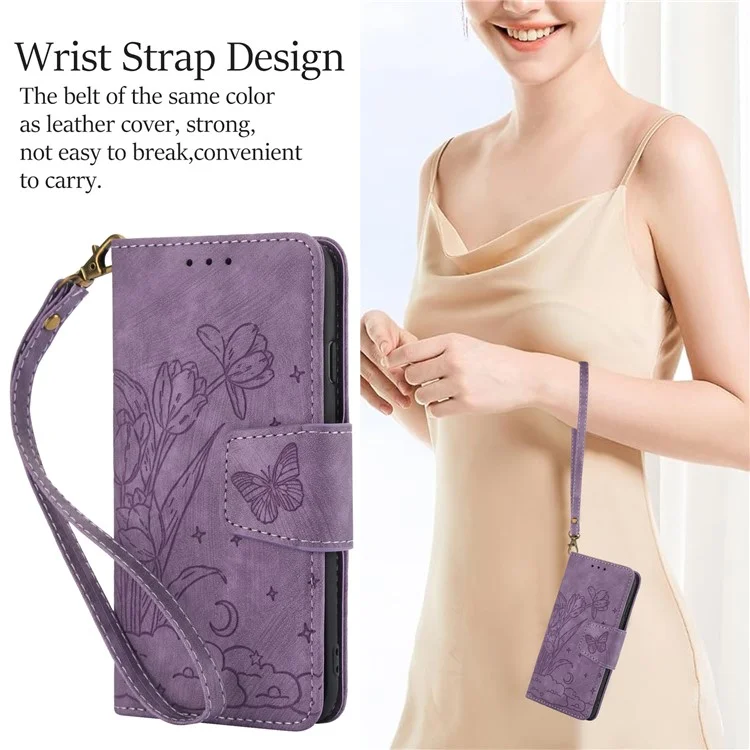 SY-001 For iPhone 16e Case Butterfly Flower Anti-Scratch Leather Phone Cover - Purple