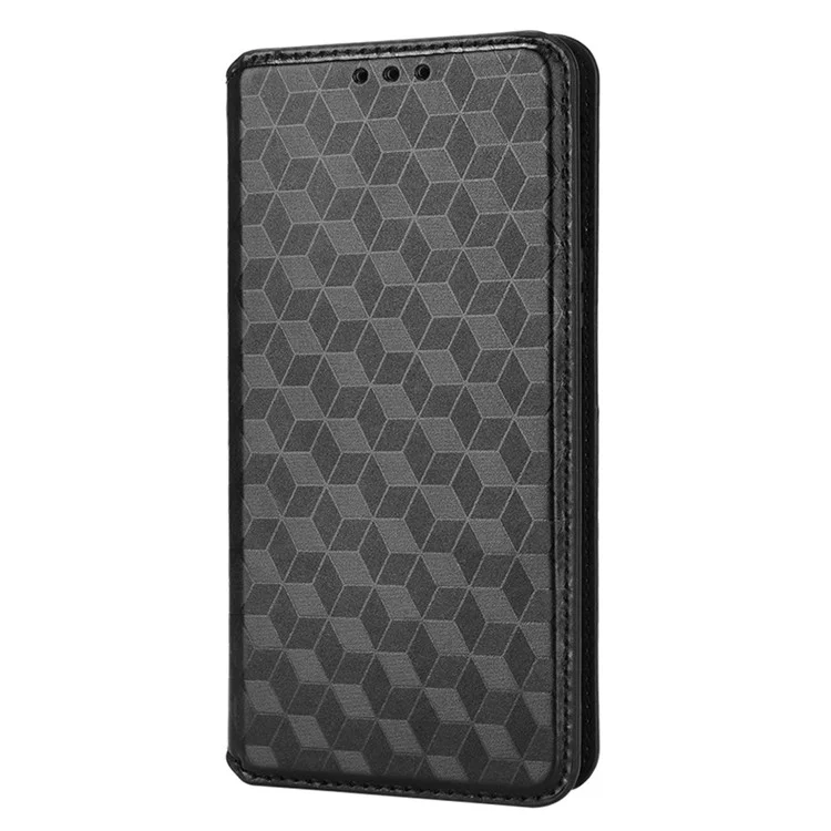For Sony Xperia 5 IV 5G PU Leather Stand Phone Case Imprinting Rhombus Pattern Magnetic Closure Wallet Cover - Black